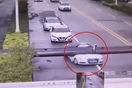 video lamp post crushes car 